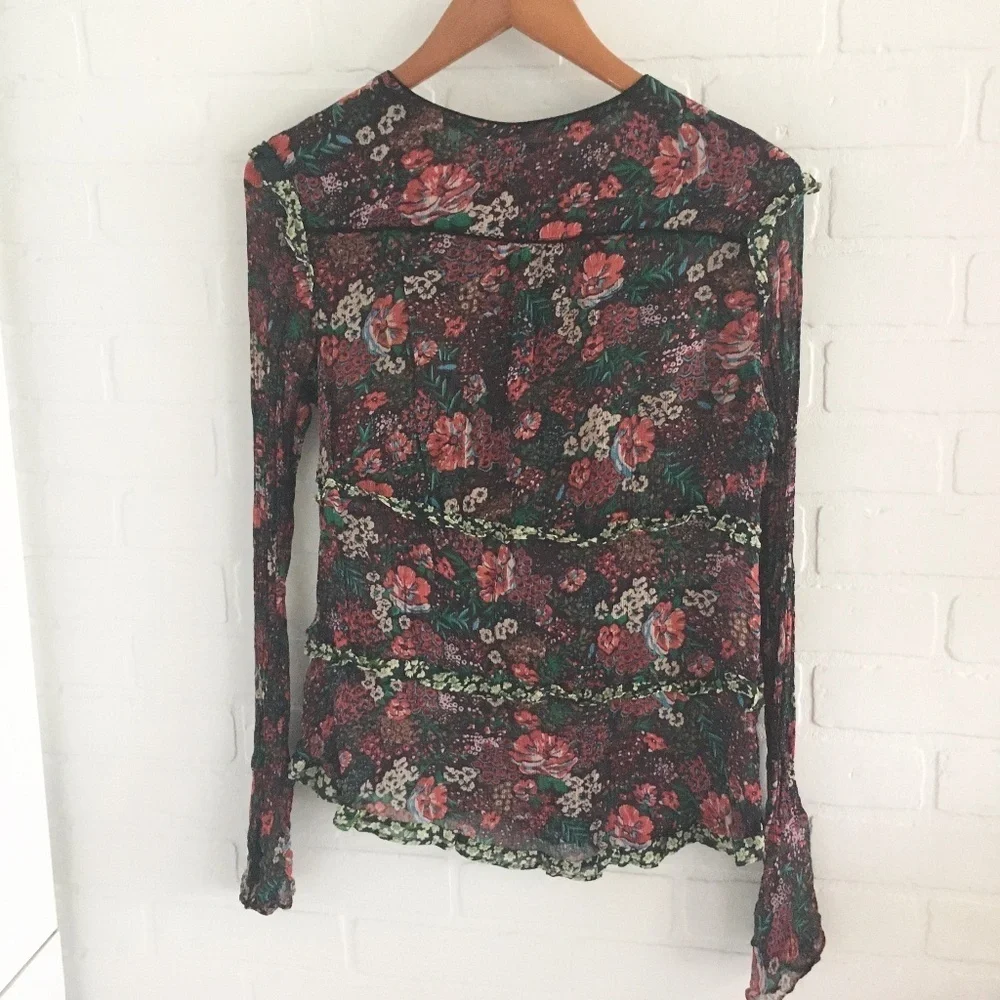 Scotch & Soda Le Jardin d’Apus Sheer Floral Top Bell Sleeve Sz S - Picture 10 of 14